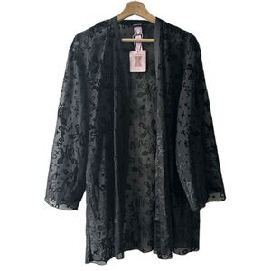 Savage X Fenty Black Robe Medium Large Sheer Lingerie NEW sexy romantic hot NWT